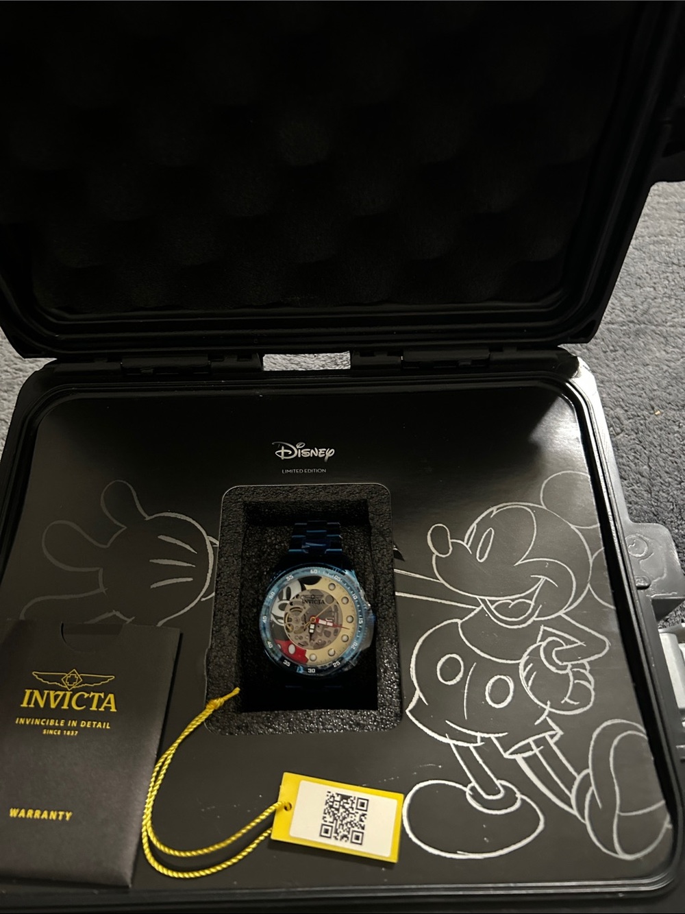 Invicta Black Protective Case with White Mickey Outline